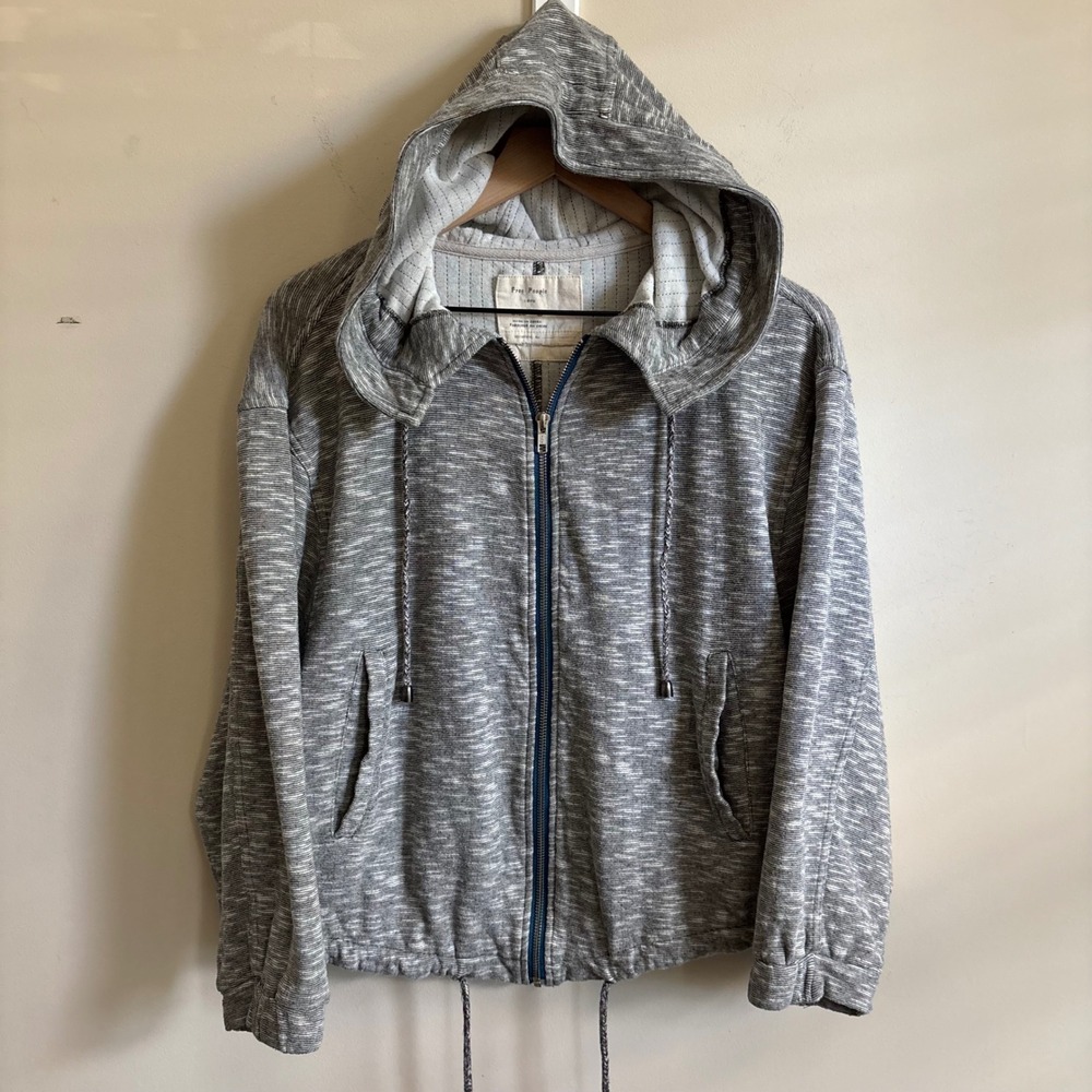 Free People Grey Space Dye Full Zip Hoodie Jacket Small Relaxed Fit 1970